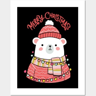 Merry Christmas cute polar bear illustration Posters and Art